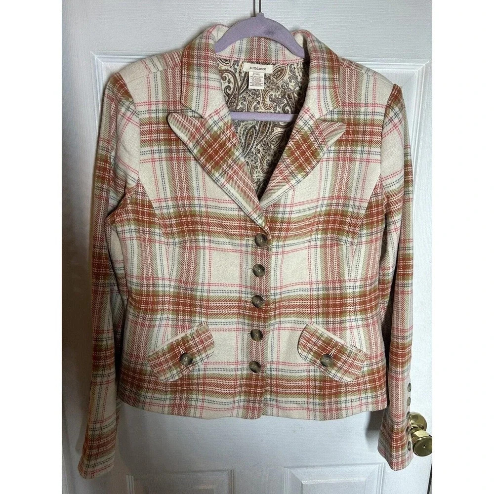 Sundance Women’s Plaid Wool Blend Blazer Jacket Size 12